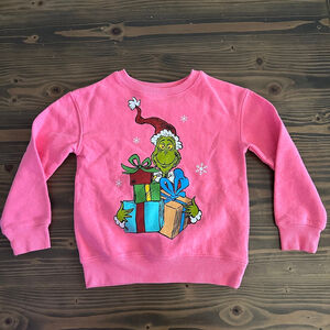 Carter’s Grinch Christmas Sweatshirt Girls Size 7 Pink Holiday Fleece